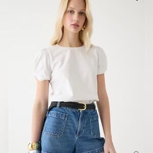 J. Crew Broken In Jersey Puff-Sleeve T-shirt White XL